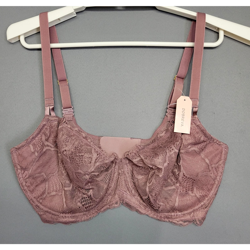 Dobreva Bra Womens 34E Rose Brown Lace Unlined Underwire Full Cup Sheer Lingerie